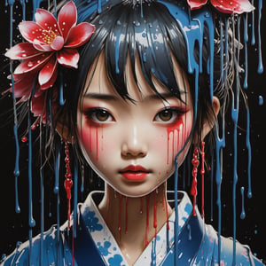 Stylized, intricate, detailed, artistic, dripping paint, japanese girl,