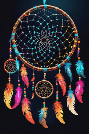 Imagine a beautiful vibrant dreamcatchers with a glowing effect with vibrant colors on the underneath  and dark background