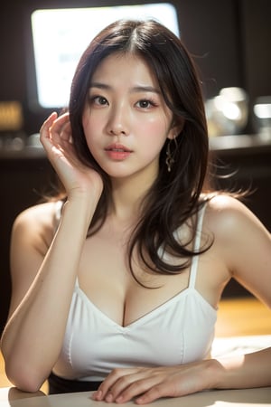 (Best quality, 8k, 32k, raw photo, photorealistic, UHD:1.2),lifelike rendering, A beautiful Korean woman in her 20s, in white studio,