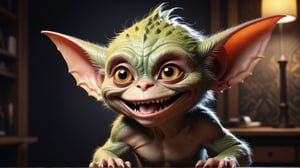 Color sketch. Masterpiece, Wallpaper. 16K. UHD. Best quality. High detail. photorealism. Dynamic plot. Expressive face. perfect anatomy,
Full height.
Gremlin. Hacker with happy expression, Theme background.