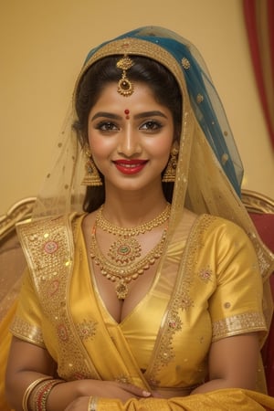beautiful Indian 24 year girl , looking_at_camera, closeup  , on bar standing , red hair, cute face smile , tight boobs , full length pic one side pose, rajsthani traditional dress, realistic body skin, royal looking rajsthani princess , body skin texture, face glow, atrective face, toxic eyes, round face, boobs size 46, tight stomach, abs on stomach,tight boobs, half cleavage visible,clothes texture good , brown eyes, looking forward, eyes people front look, image background , beautiful rajsthani traditional village woman , wearing red golden rajasthani bra type blause, yellow pink rajasthani lehnga, stomach visible, heavy jewellery, long hairs, cute smile, shiny eyes,prity eyebrow ,nice shape body,  crossed hand, full length body, sitting in image , 8k render, realistic portrait of an Indian girl with a muscular body, showcasing natural spots, taut skin, in a confident sitting pose, adorned in traditional Rajasthani princess attire, emphasizing realism and cultural authenticity, royal rajwadi background, palace in background, traditional Indian dress, realistic, smiley face, glow face, little bit fatty face, red dress colour, pink lipstick, bold lips, dress colour same like image, dressing like image, standing pose like image all specifications like image, rajwadi jwellery pandent, necklace, realistic, dark sky blue dress.