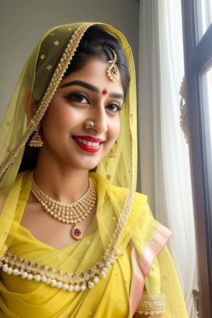 beautiful Indian 24 year girl , looking_at_camera, closeup  , on bar standing , red hair, cute face smile , tight boobs , full length pic one side pose, rajsthani traditional dress, realistic body skin, royal looking rajsthani princess , body skin texture, face glow, atrective face, toxic eyes, round face, boobs size 56, tight stomach, abs on stomach,tight boobs, half cleavage visible,clothes texture good , brown eyes, looking forward, eyes people front look, image background , beautiful rajsthani traditional village woman , wearing red golden rajasthani bra, yellow pink rajasthani lehnga, stomach visible, heavy jewellery, long hairs, cute smile, shiny eyes,prity eyebrow ,nice shape body,  crossed hand, full length body, sitting in image , 8k render, realistic portrait of an Indian girl with a muscular body, showcasing natural spots, taut skin, in a confident sitting pose, adorned in traditional Rajasthani princess attire, emphasizing realism and cultural authenticity, royal rajwadi background, palace in background, traditional Indian dress, realistic, smiley face, glow face, little bit fatty face, red dress colour, pink lipstick, bold lips, dress colour same like image, dressing like image, standing pose like image all specifications like image, rajwadi jwellery pandent, necklace, realistic.