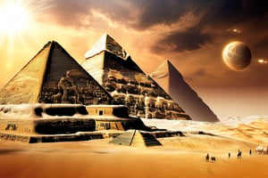 (((Pyramids of Giza))), Pyramids beautiful art on temples from the past that depicts contact with alien life and the connection that we had with futuristic technologist and the mastering of the knowledge of the cosmos 