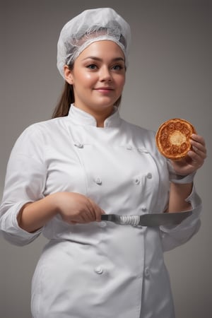 (((Voluptuous,))) beautiful busty cook flipping a pancake with a spatula, large eyes, slim waist, restaurant kitchen, chef uniform, hair net,(best quality, 4K, 8K, high-resolution, masterpiece), ultra-detailed, best detailed, details, skin detailed, photorealism, photorealistic, intricate, elegant, highly detailed, insane details, intricate details, hyper detailed