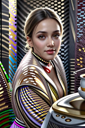 Hyper-Realistic photo of a beautiful girl sitting in a cafe,20yo,1girl,solo,detailed exquisite face,soft shiny skin,smile,looking at viewer,Jessica Alba lookalike,elegant dress,[deep purple and wine red color]
BREAK
backdrop:oceanview cafe,table,coffee mug,window,lamp, flower,(girl focus),cluttered maximalism
BREAK
settings: (rule of thirds1.3),perfect composition,studio photo,trending on artstation,depth of perspective,(Masterpiece,Best quality,32k,UHD:1.4),(sharp focus,high contrast,HDR,hyper-detailed,intricate details,ultra-realistic,kodachrome 800:1.3),(cinematic lighting:1.3),(by Karol Bak$,Alessandro Pautasso$,Gustav Klimt$ and Hayao Miyazaki$:1.3),art_booster,photo_b00ster, real_booster