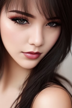 1girl, (Close-up), beautiful young woman, black hair, makeup, realistic.