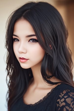 1girl, (Close-up), beautiful young woman, black hair, makeup, realistic., woman