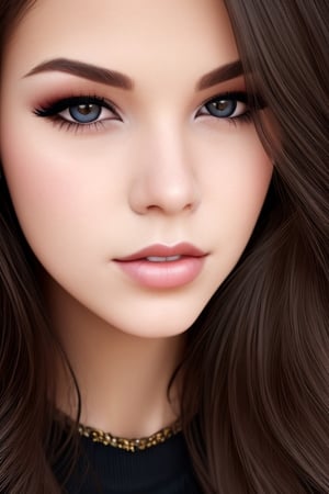 1girl, (Close-up), beautiful young woman, black hair, makeup, realistic.