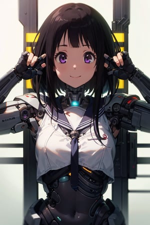 Master Piece,Extreme detailed,Best Quality,masterful,

((Cyborg girl)),ERU CHITANDA,smile,chool uniform, looking at viewer, smile, 