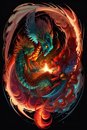 fluming sun dragon, fire, illustration, high quality