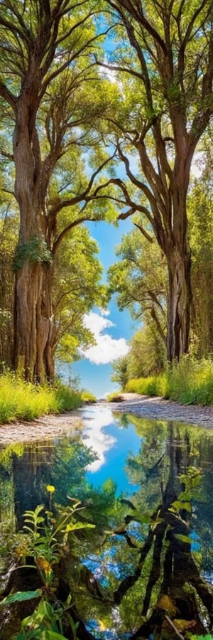 Photograph a kaleidoscopic, interdimensional portal connecting diverse ecosystems through mirrored symmetry. Embrace nature's manifold wonders within this mesmerizing symmetrical composition.