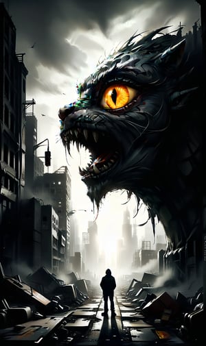 A gritty, metropolitan backdrop hosts a thought-provoking graffiti mural, Capitalism Consumes Its Young. The striking stencil artistry, reminiscent of Haïd & Elf's style, leverages Octane rendering to create an immersive, Unreal Engine-inspired atmosphere. Framed by a cityscape's concrete pillars, the 3D-perspective artwork depicts a snarling, capitalist beast devouring its own offspring, its metallic scales glinting in the faint, urban lighting. The composition is dynamic, with bold brushstrokes and vibrant colors drawing the viewer's gaze into the heart of this dystopian scene.