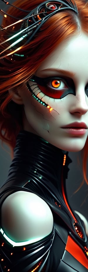 Orphism, Flicker, Retrogore, Fragmented Fashion, Sleek, bright red eyes, red hair, Simple,DonMCyb3rN3cr0XL 