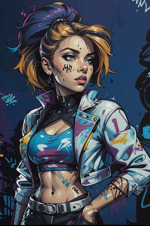 2D, graffitiStyle, (graffiti of perfect girl, random view, solo: 1.5), casual outfit, vibrant, detailed, very attractive, elegant face, sport figure, abstract, masterpiece, high quality, splashes of paint, dynamic pose, ,graffitiStyle