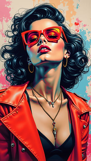 (masterpiece, high quality, 8K resolution),  graffiStyle, graffiti on the canvas paper of a beautiful woman in the aesthetic of atom punk which full of glamour and flamboyance, offering a vision of the future through the prism of the 1950s. The image has clear contours that help contrast the color scheme. The color scheme used is typical of the cyberpunk style. Accuracy of execution, inherent to the best street art artists.