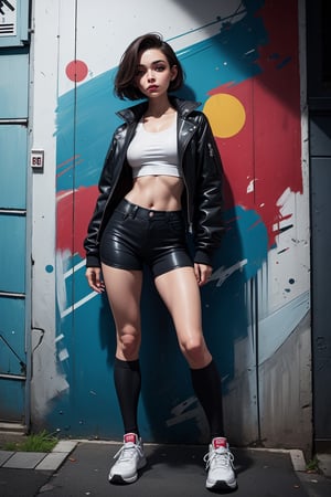 1girl, solo, very attractive, sport figure, abstract, masterpiece, high quality, graffiStyle, street art, casual outfit