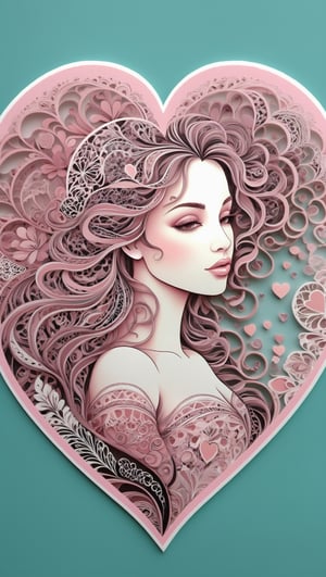 sticker art, masterpiece, soft tones, pale mate pink palette, zentangle oramente makes the silhoutte of woman on intricate valentine heart background. Intricate, elegant, gentle,, aesthetic, abstract, sharp focus, symmetry, sensual,
fusion different artstyles, make a highly detailed painting, award-winning painting, wonderful painting,sticker