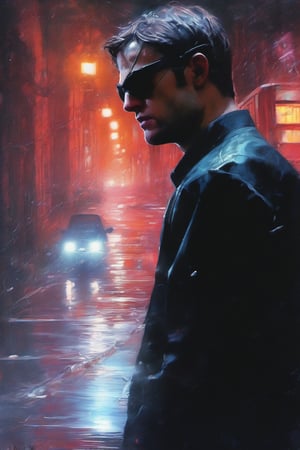 Daredevil, Matt Murdock, Marvel Comics, extremely vibrant colours, Highly detailed, highly cinematic, close-up image of a deity of justice, perfect composition, psychedelic colours, magical flowing mist, forest nature, silver_fullmoon, lots of details, rain downpour hurricane thunder lightnings sparkles metallic ink, beautifully lit, a fine art painting by drew struzan and karol bak, gothic art, dark and mysterious, ilya kuvshinov, russ mills, 
