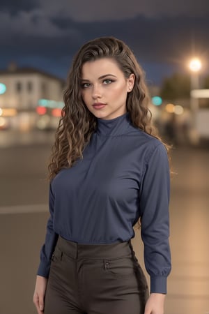 Woman,  solo_female, realistic, cute full-body_shot,  perfect face,  cute eyes, looking at viewer, cinematic light, photorealistic, night time style, ((Blurry background:1.2, aesthetic)), 

cloudy sky, (movie action atmosphere:1.2), thriller theme, masterpiece, best quality  beauty, UHD, 4K

wearing a female detective outfit:1.2, beautiful looking face,  

photorealistic,SkpFace