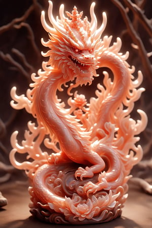 wood masterpiece depicting a Chinese dragon in hell, red color