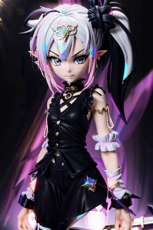 anime-doll age21,doll-joints,half-punk-hair,sly-opal-anime-eyes,smug,blushing,slender-body,elf-punk, crop_top,midrift,spandex-boyshorts,gilded opal,source lighting,radial lighting,intricate, ornate, elegant,sunray-illumination,3D,Goth