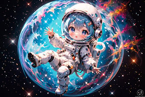 best quality, masterpiece, beautiful and aesthetic, vibrant color, Exquisite details and textures,  Warm tone, ultra realistic illustration, Sticker, Chibi, colorful perfect 3d ink splash forming perfect detailed extreme close up perfect realistic cute astronaut girl player, Soccer ball, in astronaut uniform, ultra hd, realistic, vivid colors, highly detailed, UHD drawing, perfect composition, beautiful detailed intricate insanely detailed octane render trending on artstation, 8k artistic photography, photorealistic concept art, soft natural volumetric cinematic perfect light, graffiti art, splash art, street art, spray paint, oil gouache melting, acrylic, high contrast, colorful polychromatic, ultra detailed, ultra quality, CGSociety.Galaxy, Space background