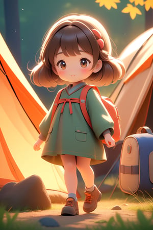 best quality, masterpiece, beautiful and aesthetic, vibrant color, Exquisite details and textures, Warm tone, ultra realistic illustration,	(cute Japanese girl, 9year old:1.5),	(Camping theme:1.4), camping with my dad,	cute eyes, big eyes,	(a surprised look:1.3),	cinematic lighting, ambient lighting, sidelighting, cinematic shot,	siena natural ratio, children's body, anime style, head to toe,	dark brown bun hair,	wearing a sheer short dress,	ultra hd, realistic, vivid colors, highly detailed, UHD drawing, perfect composition, beautiful detailed intricate insanely detailed octane render trending on artstation, 8k artistic photography, photorealistic concept art, soft natural volumetric cinematic perfect light. 