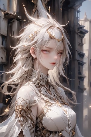 Aesthetics art,official art,big breasts,
(full body),(long intricate horns:1.2) ,albino Carved porcelain cyborg demons girl, Pure white long Pigtail hair,different full body modelposition with enchantingly beautiful, alabaster skin, A benevolent smile,girl has Beautiful deep red eyes,soft expression,Depth and Dimension in the Pupils, Her porcelain-like white cyborg skin reflects an almost celestial glow,
Wearing medieval Arabian dress with a white theme,The gown is crafted from luxurious white fabrics, adorned with intricate golden embroidery that weaves across the bodice and sleeves,modest yet elegant necklace, featuring delicate white lace that adds a touch of refinement,real_booster,aesthetic portrait,kafka,glass