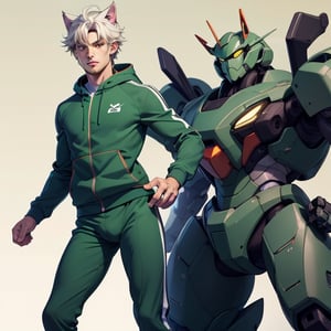 cat underwear green tracksuit dressed in green cat picture standing on two legs cat mecha body