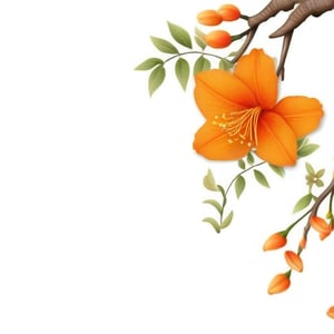 simple background, white background, flower, no humans, animal, leaf, branch, orange flower