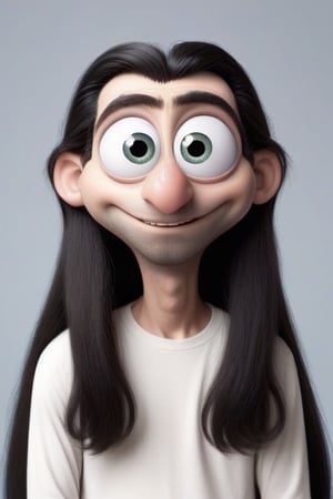 long hair googly eyed man,Disney pixar style