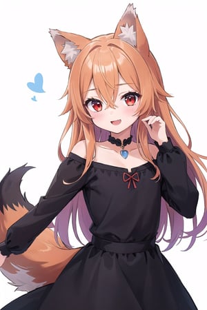 High quality, flawless, perfect, medieval, masterpiece, girl, young, cute, orange, long hair, red eyes, hair between eyes, wolf ears, (wolf tail), lively, pretending to be cute
,confidence,dress,simple