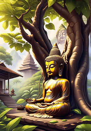 budha is meditating under the cacao tree