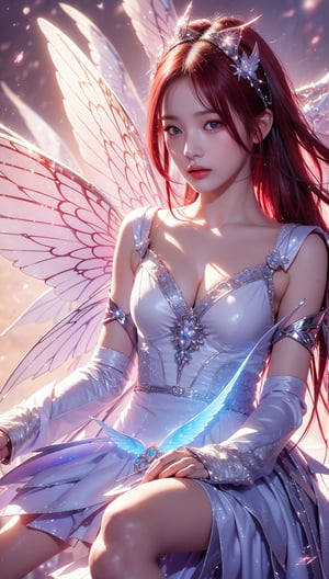 ((best quality)), ((masterpiece)), (detailed), alluring succubus, ethereal beauty,((red hair)),((hime cut))perched on a cloud, (fantasy illustration:1.3), enchanting gaze, captivating pose, delicate wings, otherworldly charm, mystical sky, (Luis Royo:1.2), (Yoshitaka Amano:1.1), moonlit night, soft colors, (detailed cloudscape:1.3), (high-resolution:1.2),Enhance