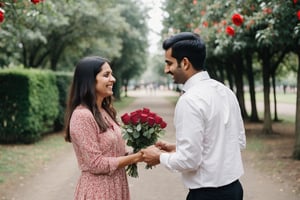 A poland girl proposing an Indian man with Red Roses