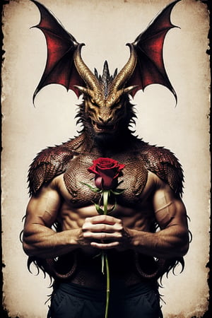 Dragon holding a red rose