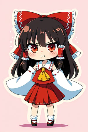 1girl, (hakurei reimu), ((chibi)), angry, standing