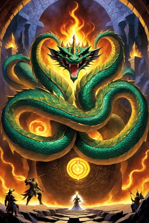 
Nagas are highly intelligent creatures with a variety of magical 
powers. They are natural masters of those around them, using 
subtle wards and clever traps to keep intruders from disturbing 
their peace.
All nagas have long, snakelike bodies covered with glistening 
scales, and more or less human faces. They range in length from 10 
to 20 feet and weigh from 200 to 500 pounds. The eyes of a naga are 
bright and intelligent, burning with an almost hypnotic inner light. in the art style of concept art for the original video game planescape torment, in the art style of concept art from the original video game heroes of might and magic 3, cover art box art Everquest 1999 classic art style, ultra-detailed, absurdres, masterpiece, best quality, best detail, vivid color