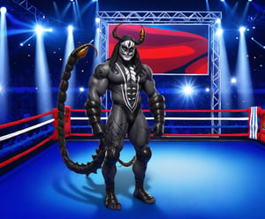 A comical wacky anthropomorphic cartoon scorpion character thats a pro wrestler, black and white facepaint black and white costume, best quality, masterpiece, vivid colors, absurdres, intricate, elaborate, ultra-detailed, Fizzlespell style