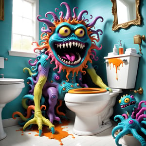 vivid whimsical toiilet themed monster madness, crazy cool colorful commode creature chaos, bathroom humor hilarious horrors , score_9, score_8_up, score_7_up, ,TOONaughty
