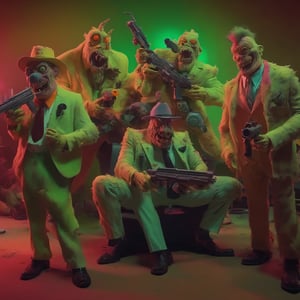 monster goofy guys in cool suits with guns and stuff like some bizarre alternate reality other dimensional Ghostbusters original film style cool crazy insane creature feature scene from a bad dream a nightmare version of the film reimagined,Claymutation XL