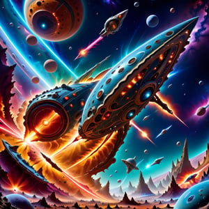 Epic space starship battle scene huge galactic space battle in orbit above a crazy cool planet, super detailed vividly intricately designed with complexity and attention to detail with hyoer rich colors fantastical and legendary 