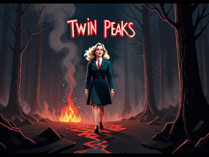 Terror, panic, uncertainty, anxiety, fear, mystery, horror, twin peaks fire walk with me, nightmare, dream, Fizzlespell style,CartooNuclear Meltdown style,