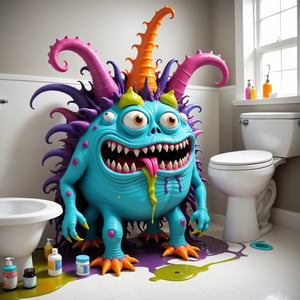 vivid whimsical toiilet themed monster madness, crazy cool colorful commode creature chaos, bathroom humor hilarious horrors , score_9, score_8_up, score_7_up, ,TOONaughty