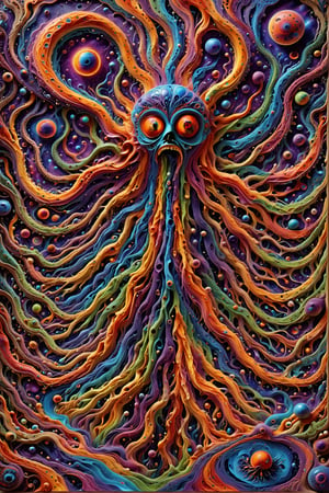 The most insane sensory overloaded brain melting psychedelic madness, hallucinatory visual wonders, LSD, DMT, psychotropic, cosmic crazy creative colorful complex composition, Hallucinator unique original art style Vivid ultra colors, hyper detailed intricate elaborate fantastical amazing wondrous masterwork masterpiece of bizarre otherworldly interdimensional psychedelic insanity, visual hallucinations like on psychotropic chemicals, tripping on drugs,REALISTIC,3D