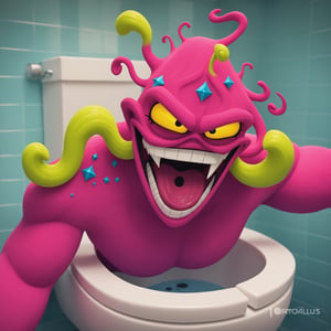 vivid whimsical toiilet themed monster madness, crazy cool colorful commode creature chaos, bathroom humor hilarious horrors , score_9, score_8_up, score_7_up, 