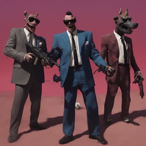 monster goofy guys in cool suits with guns and stuff like some bizarre alternate reality other dimensional Resevoir Dogs style cool crazy insane creature feature scene from a bad dream a nightmare version of the film reimagined,Claymutation XL