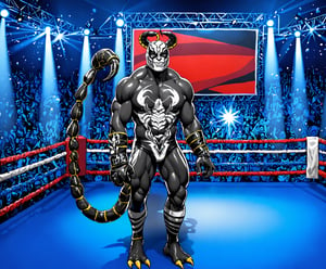 A comical wacky anthropomorphic cartoon scorpion character thats a pro wrestler, black and white facepaint black and white costume, best quality, masterpiece, vivid colors, absurdres, intricate, elaborate, ultra-detailed, Fizzlespell style