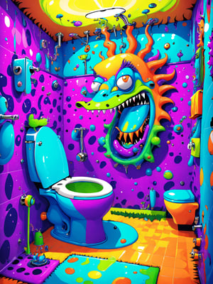 A crazy cool comical cartoon creature, vivid psychedelic bathroom humor, best quality, 