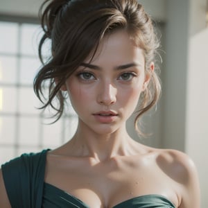 (best quality,  masterpiece,  photorealistic,  highly detailed),  young,  girl,  one-quarter portrait,  naked,  nude,  photograph,  androgynous hunnuman,  oval jaw,  delicate features,  beautiful face,  long bangs,  ponytail,  bright blue-green eyes,  hindu art,  Korean,  (looking_at_viewer:1.3),  in_bed,  perfect body,  (open dress:1.45),  soaking_wet,  looking_up_at_viewer,  keyword:ramona, messy hair, angry eyes,
